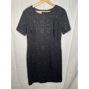Talbots Lined Black Floral Embroidered Short Sleeve Dress Linen Blend